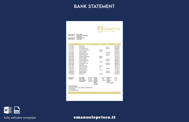modello word di estratto conto bancario stile verificato Liechtenstein Union Ban
